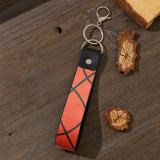 Sporty Rugby Football Basketball Pattern Oil Edge Leather Keychain Pendant