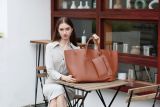 Open leather portable women's bag Tote mother and child large bag with large capacity