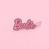 Barbie brooch pink Barbie doll English letter metal badge alloy drop enamel