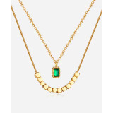 Stainless steel double layer emerald necklace