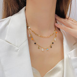 Stainless steel double layer pearl necklace