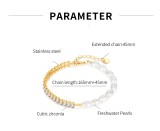 Stainless steel zircon pearl bracelet