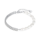 Stainless steel zircon pearl bracelet