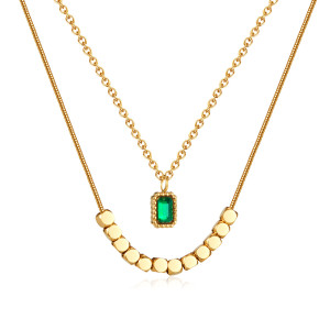 Stainless steel double layer emerald necklace