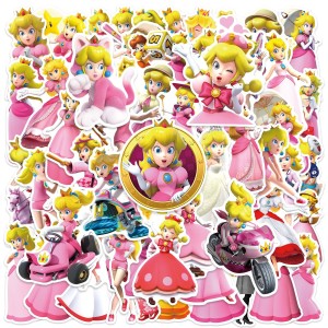 50 pieces of peach princess graffiti stickers, luggage, backpack, water cup, birthday party decoration, children's waterproof stickers
