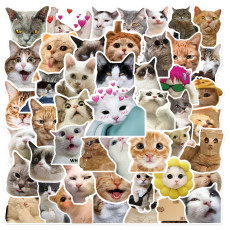 50 funny cat expression graffiti stickers, laptop phone case, tablet guitar, water cup, waterproof sticker