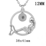 Mermaid  Metal Pendant 60CM Necklace fit 12MM Snaps button jewelry wholesale