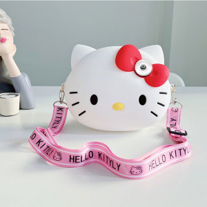 Children's Bag KT Cat Kitty Cat Change Children's Cute Cartoon Student Shoulder Bag Gift Silicone Bag fit 20MM Snaps button jewelry wholesale