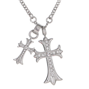Stainless steel double cross necklace