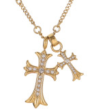 Stainless steel double cross necklace