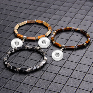 Natural Stone Elastic Bracelet fit 20MM  Snaps button jewelry wholesale