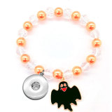 Halloween Handmade Beaded Pumpkin Ghost Orange Elastic Bracelet fit 20MM  Snaps button jewelry wholesale