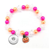 Halloween Handmade Beaded Pumpkin Ghost Orange Elastic Bracelet fit 20MM  Snaps button jewelry wholesale