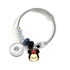 Stainless Steel Bracelet Strawberry Bear Stitzer Love Pendant with Adjustable Opening Beaded Bracelet fit 20MM  Snaps button jewelry wholesale