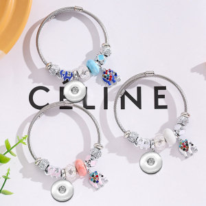 Stainless steel elephant pendant adjustable beaded bracelet fit 20MM  Snaps button jewelry wholesale