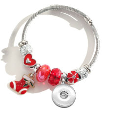 Stainless steel Christmas pendant with adjustable beaded bracelet fit 20MM  Snaps button jewelry wholesale