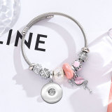 Stainless steel Flamingo pendant adjustable beaded bracelet fit 20MM  Snaps button jewelry wholesale