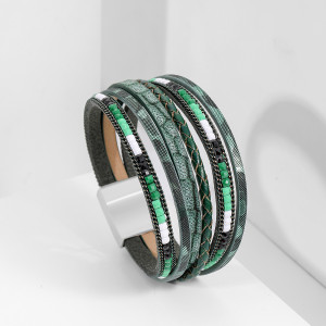 Bohemian bracelet hand-woven leather alloy magnetic buckle bracelet