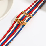 Red, White, Blue PU Handmade Copper Tube Magnet Buckle Bracelet