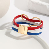 National Flag Red, White, Blue Color Leather Bracelet Love Magnetic Snap Bracelet