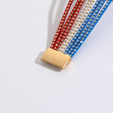 US Flag Color Matching Leather Bracelet Copper Bead Rivet PU Leather Magnetic Buckle Bracelet