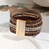 Snake skin beaded elbow magnetic buckle woven PU leather bracelet