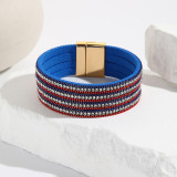 Red, white, blue color matching bracelet, water diamond chain, handcrafted leather magnetic buckle bracelet