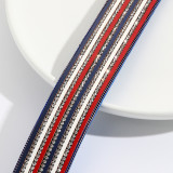 Red, white, blue color matching bracelet, water diamond chain, handcrafted leather magnetic buckle bracelet