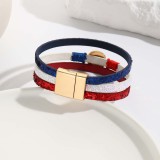 Red, white, and blue color matching circular hand wound sequins PU magnetic buckle bracelet