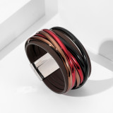 PU multi-layer leather woven bracelet with sequins interspersed design magnetic buckle bracelet