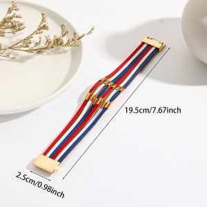 Red, White, Blue PU Handmade Copper Tube Magnet Buckle Bracelet