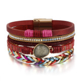 Woven multi-layer leather oval resin bracelet Bohemian magnetic buckle bracelet