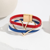 National Flag Red, White, Blue Color Leather Bracelet Love Magnetic Snap Bracelet