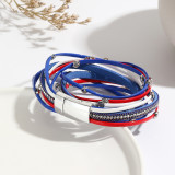 American National Color Bohemian Multi Strap Bracelet Fashion Woven Magnetic Buckle Bracelet with Diamond Bracelet