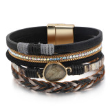 Woven multi-layer leather oval resin bracelet Bohemian magnetic buckle bracelet