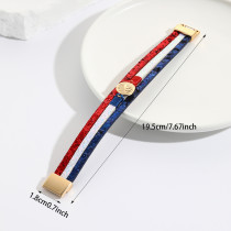 Red, white, and blue color matching circular hand wound sequins PU magnetic buckle bracelet