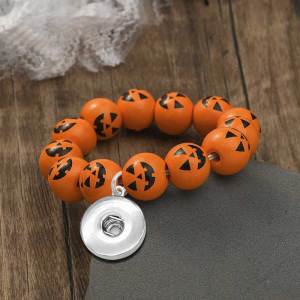 Halloween Pumpkin Ghost Spider The Nightmare Before Christmas Wood Bead Elastic Bracelet fit  20MM Snaps button  wholesale