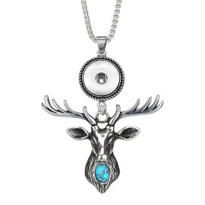 Christmas Turquoise Elk Ox Metal Pendant 60CM Necklace fit 20MM Snaps button jewelry wholesale