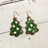 Christmas Sparkling Leather Earrings with Dotted Christmas Tree Holiday Earrings