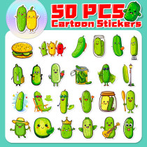 50 pieces of pickled cucumber pickle stickers, pickled cucumber graffiti waterproof stickers