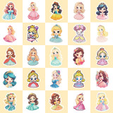50 cartoon dresses, girl princess stickers, kindergarten children's toys, graffiti, girl beautiful princess waterproof stickers