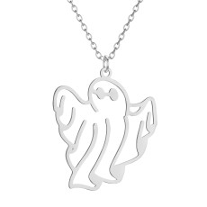 Stainless Steel Ghost Halloween Pendant with Hollow Out Design Necklace