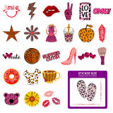 50 pink leopard print minimalist ins hand ledger photos decoration stickers leopard print dot stickers luggage phone decoration waterproof stickers