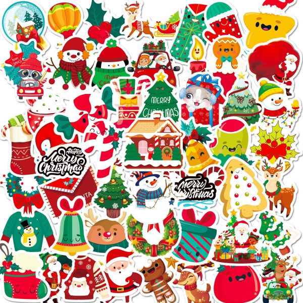 50 Christmas stickers, Santa Claus stickers, snowflake decoration, scene layout, waterproof stickers