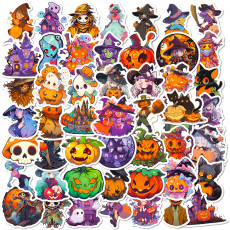 50 Graffiti Halloween Stickers Pumpkin Ghost Witch Bat Halloween Carnival Waterproof Stickers