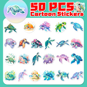 50 Blue Sea Turtle Decals Cartoon Turtle Graffiti Stickers Colorful Ocean Turtle DIY Scooter Waterproof Sticker