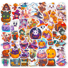 50 Halloween stickers, funny Halloween pumpkin lights, spider ghosts, window decorations, waterproof stickers