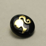 28MM Barbie Oval Black Background Gold snap button charms