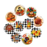 20MM Turkey Thanksgiving Print glass snap button charms