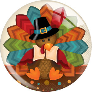 20MM Turkey Thanksgiving Print glass snap button charms